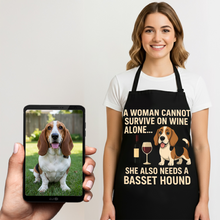 Load image into Gallery viewer, Personalized “A Woman Cannot Survive on Wine…” Basset Hound Apron-Personalized Dog Gifts-Accessories,Apron,Basset Hound,Dog Mom Gifts,Personalize Artwork-1