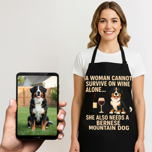 Load image into Gallery viewer, Personalized “A Woman Cannot Survive on Wine…” Bernese Mountain Dog Apron-Personalized Dog Gifts-Accessories,Apron,Bernese Mountain Dog,Dog Mom Gifts,Personalize Artwork-1