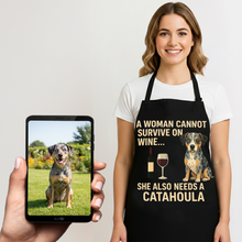 Load image into Gallery viewer, Personalized “A Woman Cannot Survive on Wine…” Catahoula Apron-Personalized Dog Gifts-Accessories,Apron,Catahoula,Dog Mom Gifts,Personalize Artwork-1