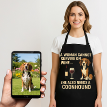 Load image into Gallery viewer, Personalized “A Woman Cannot Survive on Wine…” Coonhound Apron-Personalized Dog Gifts-Accessories,Apron,Coonhound,Dog Mom Gifts,Personalize Artwork-1