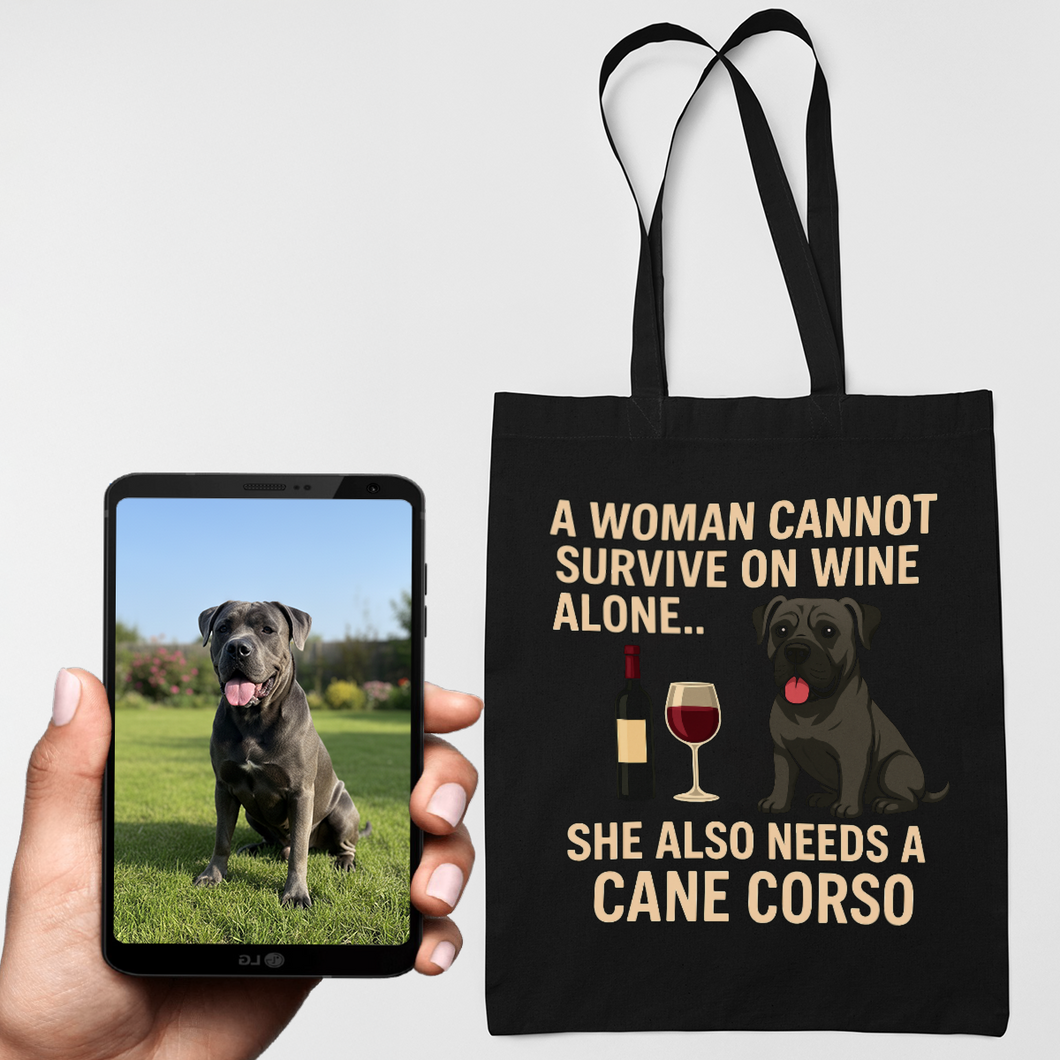 Personalized “A Woman Cannot Survive on Wine…” Custom Cane Corso Tote Bags-Accessories-Accessories,Bags,Cane Corso,Dog Mom Gifts,Personalize Artwork-5