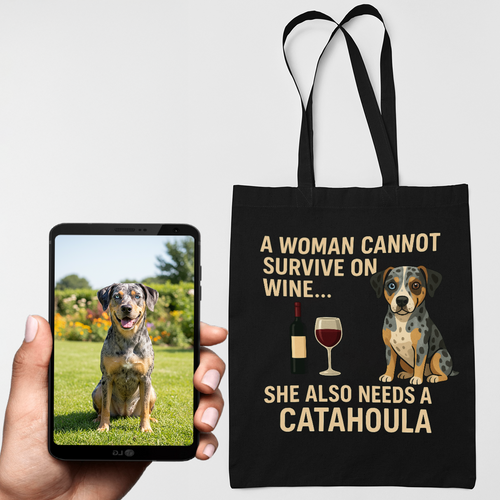 Personalized “A Woman Cannot Survive on Wine…” Custom Catahoula Tote Bags-Accessories-Accessories,Bags,Catahoula,Dog Mom Gifts,Personalize Artwork-1