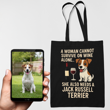 Personalized A Woman Cannot Survive On Wine  Custom Jack Russell Terrier Tote Bags 360x