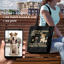 Load image into Gallery viewer, Personalized “A Woman Cannot Survive on Wine…” Custom Lhasa Apso Tote Bags-Accessories-Accessories,Bags,Dog Mom Gifts,Lhasa Apso,Personalize Artwork-3