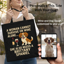 Load image into Gallery viewer, Personalized “A Woman Cannot Survive on Wine…” Custom Portuguese Water Dog Tote Bags-Accessories-Accessories,Bags,Dog Mom Gifts,Personalize Artwork,Portuguese Water Dog-2