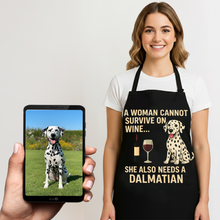 Load image into Gallery viewer, Personalized “A Woman Cannot Survive on Wine…” Dalmatian Apron-Personalized Dog Gifts-Accessories,Apron,Dalmatian,Dog Mom Gifts,Personalize Artwork-1