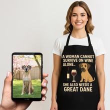 Load image into Gallery viewer, Personalized “A Woman Cannot Survive on Wine…” Great Dane Apron-Personalized Dog Gifts-Accessories,Apron,Dog Mom Gifts,Great Dane,Personalize Artwork-1
