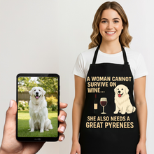 Load image into Gallery viewer, Personalized “A Woman Cannot Survive on Wine…” Great Pyrenees Apron-Personalized Dog Gifts-Accessories,Apron,Dog Mom Gifts,Great Pyrenees,Personalize Artwork-1