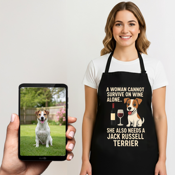 Personalized A Woman Cannot Survive On Wine  Jack Russell Terrier Apron 360x