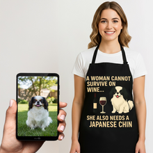 Load image into Gallery viewer, Personalized “A Woman Cannot Survive on Wine…” Japanese Chin Apron-Personalized Dog Gifts-Accessories,Apron,Dog Mom Gifts,Japanese Chin,Personalize Artwork-1