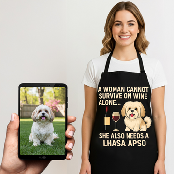 Personalized A Woman Cannot Survive On Wine  Lhasa Apso Apron 360x