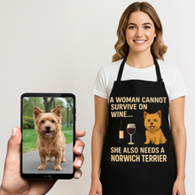 Load image into Gallery viewer, Personalized “A Woman Cannot Survive on Wine…” Norwich Terrier Apron-Personalized Dog Gifts-Accessories,Apron,Dog Mom Gifts,Norwich Terrier,Personalize Artwork-1