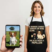 Load image into Gallery viewer, Personalized “A Woman Cannot Survive on Wine…” Papillon Apron-Personalized Dog Gifts-Accessories,Apron,Dog Mom Gifts,Papillon,Personalize Artwork-1