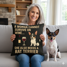 Load image into Gallery viewer, Personalized “A Woman Cannot Survive on Wine…” Rat Terrier Pillowcase-Home Decor-Dog Mom Gifts,Home Decor,Personalize Artwork,Pillows,Rat Terrier-1