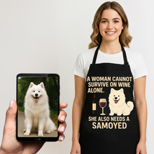Load image into Gallery viewer, Personalized “A Woman Cannot Survive on Wine…” Samoyed Apron-Personalized Dog Gifts-Accessories,Apron,Dog Mom Gifts,Personalize Artwork,Samoyed-1