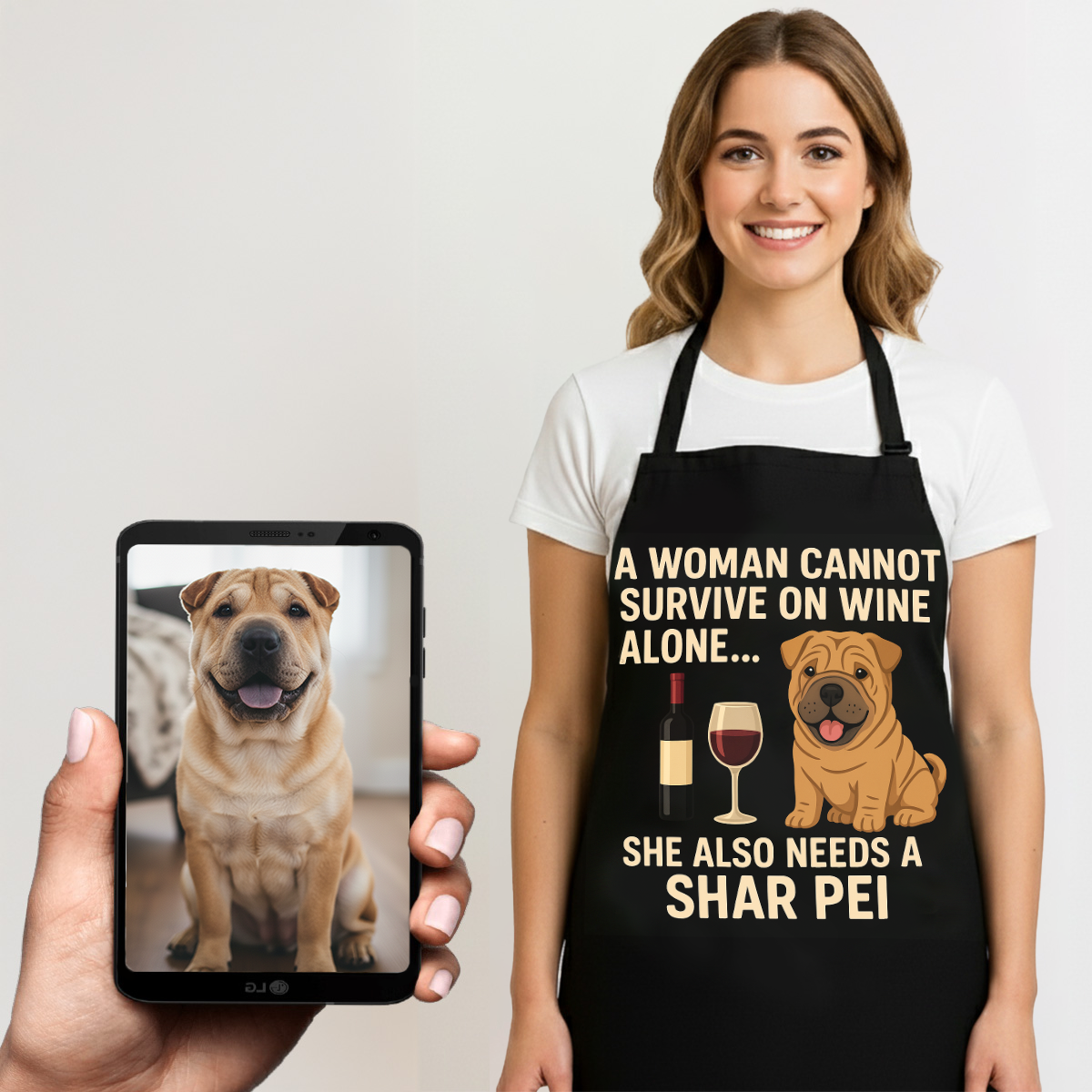 Personalized A Woman Cannot Survive On Wine Shar Pei Apron