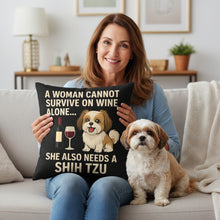 Load image into Gallery viewer, Personalized “A Woman Cannot Survive on Wine…” Spanish Water Dog Pillowcase-Home Decor-Dog Mom Gifts,Home Decor,Personalize Artwork,Pillows,Spanish Water Dog-4