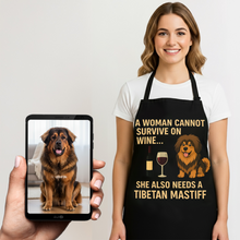 Load image into Gallery viewer, Personalized “A Woman Cannot Survive on Wine…” Tibetan Mastiff Apron-Personalized Dog Gifts-Accessories,Apron,Dog Mom Gifts,Personalize Artwork,Tibetan Mastiff-1
