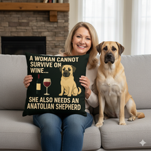 Load image into Gallery viewer, Personalized “A Woman Cannot Survive on Wine…” Tibetan Mastiff Pillowcase-Home Decor-Dog Mom Gifts,Home Decor,Personalize Artwork,Pillows,Tibetan Mastiff-5