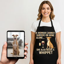 Load image into Gallery viewer, Personalized “A Woman Cannot Survive on Wine…” Whippet Apron-Personalized Dog Gifts-Accessories,Apron,Dog Mom Gifts,Personalize Artwork,Whippet-1
