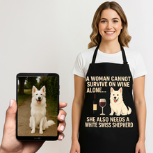 Load image into Gallery viewer, Personalized “A Woman Cannot Survive on Wine…” White Swiss Shepherd Apron-Personalized Dog Gifts-Accessories,Apron,Dog Mom Gifts,Personalize Artwork,White Swiss Shepherd-1