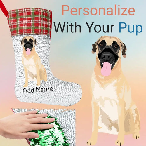 Personalized Anatolian Shepherd Dog Shiny Sequin Christmas Stocking-Christmas Ornament-Anatolian Shepherd, Christmas, Home Decor, Personalized-Sequinned Christmas Stocking-Sequinned Silver White-One Size-1