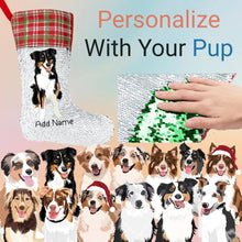 Load image into Gallery viewer, Personalized Australian Shepherd Shiny Sequin Christmas Stocking-Christmas Ornament-Australian Shepherd, Christmas, Home Decor, Personalized-Sequinned Christmas Stocking-Sequinned Silver White-One Size-1