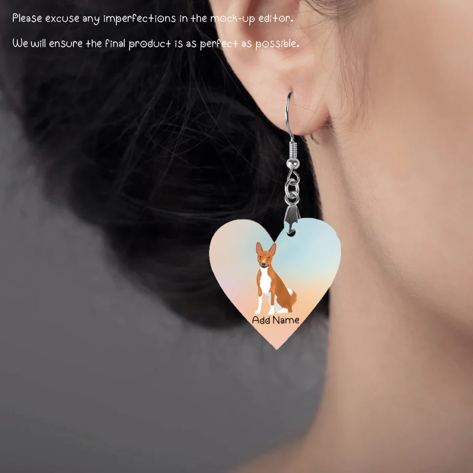 Personalized Basenji Dog Mom Earrings-Dog Themed Jewellery-Basenji-Personalized Dog Mom Earrings-Heart-One Size-2