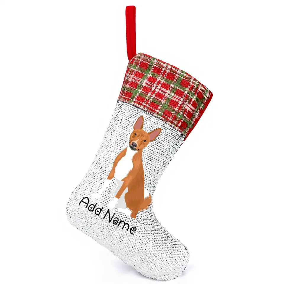 Personalized Basenji Shiny Sequin Christmas Stocking-Christmas Ornament-Basenji, Christmas, Home Decor, Personalized-Sequinned Christmas Stocking-Sequinned Silver White-One Size-2