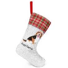 Load image into Gallery viewer, Personalized Beagle Shiny Sequin Christmas Stocking-Christmas Ornament-Beagle, Christmas, Home Decor, Personalized-Sequinned Christmas Stocking-Sequinned Silver White-One Size-2