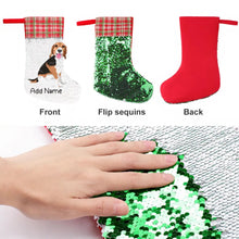 Load image into Gallery viewer, Personalized Beagle Shiny Sequin Christmas Stocking-Christmas Ornament-Beagle, Christmas, Home Decor, Personalized-Sequinned Christmas Stocking-Sequinned Silver White-One Size-3
