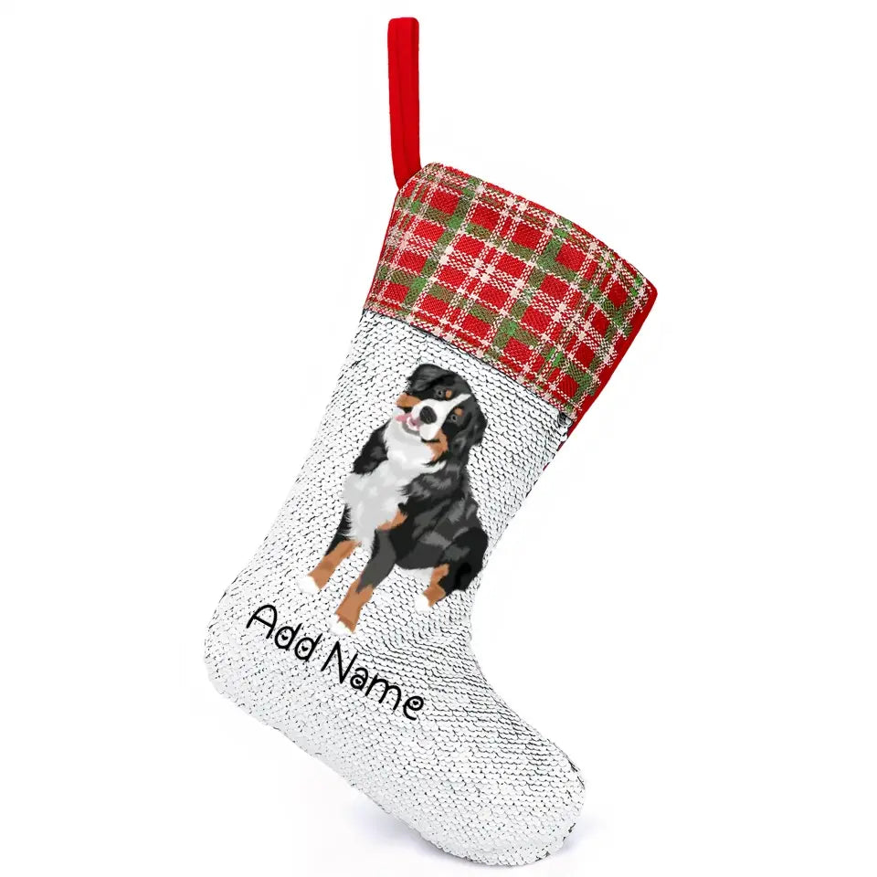 Personalized Bernese Mountain Dog Shiny Sequin Christmas Stocking-Christmas Ornament-Bernese Mountain Dog, Christmas, Home Decor, Personalized-Sequinned Christmas Stocking-Sequinned Silver White-One Size-2