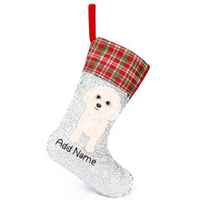 Load image into Gallery viewer, Personalized Bichon Frise Shiny Sequin Christmas Stocking-Christmas Ornament-Bichon Frise, Christmas, Home Decor, Personalized-Sequinned Christmas Stocking-Sequinned Silver White-One Size-2