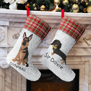 Personalized Black Labrador Shiny Sequin Christmas Stocking-Christmas Ornament-Black Labrador, Christmas, Home Decor, Labrador, Personalized-Sequinned Christmas Stocking-Sequinned Silver White-One Size-5