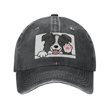 Load image into Gallery viewer, Personalized Border Collie Baseball Cap - Waving Border Collie Design - Match Your Dog's Coat Color-Hats &amp; Caps-Black-Black-One Size-1