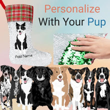 Load image into Gallery viewer, Personalized Border Collie Shiny Sequin Christmas Stocking-Christmas Ornament-Border Collie, Christmas, Home Decor, Personalized-Sequinned Christmas Stocking-Sequinned Silver White-One Size-1