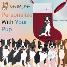 Load image into Gallery viewer, Personalized Boston Terrier Large Christmas Stocking-Christmas Ornament-Boston Terrier, Christmas, Home Decor, Personalized-Large Christmas Stocking-Christmas Red-One Size-1