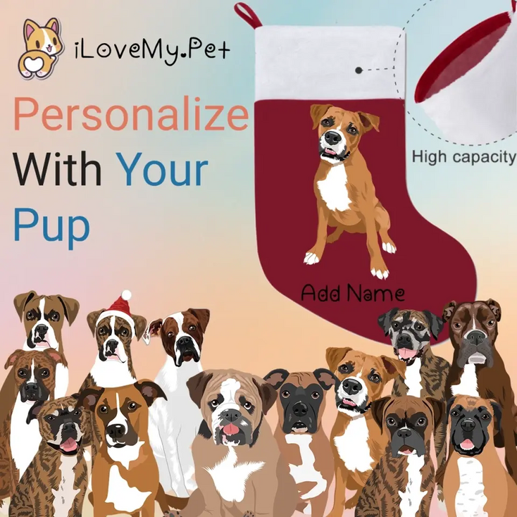 Personalized Boxer Dog Large Christmas Stocking-Christmas Ornament-Boxer, Christmas, Home Decor, Personalized-Large Christmas Stocking-Christmas Red-One Size-1