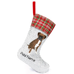 Personalized Boxer Dog Shiny Sequin Christmas Stocking-Christmas Ornament-Boxer, Christmas, Home Decor, Personalized-Sequinned Christmas Stocking-Sequinned Silver White-One Size-2