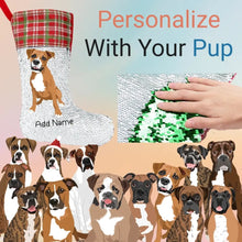 Load image into Gallery viewer, Personalized Boxer Dog Shiny Sequin Christmas Stocking-Christmas Ornament-Boxer, Christmas, Home Decor, Personalized-Sequinned Christmas Stocking-Sequinned Silver White-One Size-1