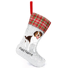 Load image into Gallery viewer, Personalized Brittany Spaniel Shiny Sequin Christmas Stocking-Christmas Ornament-Brittany Spaniel, Christmas, Home Decor, Personalized-Sequinned Christmas Stocking-Sequinned Silver White-One Size-2