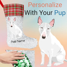 Load image into Gallery viewer, Personalized Bull Terrier Shiny Sequin Christmas Stocking-Christmas Ornament-Bull Terrier, Christmas, Home Decor, Personalized-Sequinned Christmas Stocking-Sequinned Silver White-One Size-1