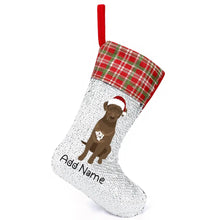 Load image into Gallery viewer, Personalized Chocolate Labrador Shiny Sequin Christmas Stocking-Christmas Ornament-Chocolate Labrador, Christmas, Home Decor, Labrador, Personalized-Sequinned Christmas Stocking-Sequinned Silver White-One Size-2