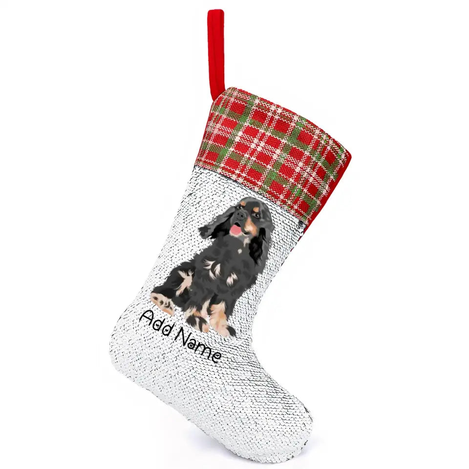 Personalized Cocker Spaniel Shiny Sequin Christmas Stocking-Christmas Ornament-Christmas, Cocker Spaniel, Home Decor, Personalized-Sequinned Christmas Stocking-Sequinned Silver White-One Size-2