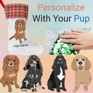 Personalized Cocker Spaniel Shiny Sequin Christmas Stocking 360x