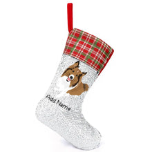 Load image into Gallery viewer, Personalized Collie / Sheltie Shiny Sequin Christmas Stocking-Christmas Ornament-Christmas, Home Decor, Personalized, Rough Collie, Shetland Sheepdog-Sequinned Christmas Stocking-Sequinned Silver White-One Size-2