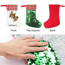 Load image into Gallery viewer, Personalized Collie / Sheltie Shiny Sequin Christmas Stocking-Christmas Ornament-Christmas, Home Decor, Personalized, Rough Collie, Shetland Sheepdog-Sequinned Christmas Stocking-Sequinned Silver White-One Size-3