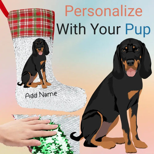 Personalized Coonhound Shiny Sequin Christmas Stocking-Christmas Ornament-Christmas, Coonhound, Home Decor, Personalized-Sequinned Christmas Stocking-Sequinned Silver White-One Size-1