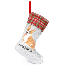 Load image into Gallery viewer, Personalized Corgi Shiny Sequin Christmas Stocking-Christmas Ornament-Christmas, Corgi, Home Decor, Personalized-Sequinned Christmas Stocking-Sequinned Silver White-One Size-2