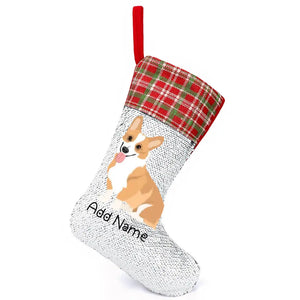 Personalized Corgi Shiny Sequin Christmas Stocking-Christmas Ornament-Christmas, Corgi, Home Decor, Personalized-Sequinned Christmas Stocking-Sequinned Silver White-One Size-2